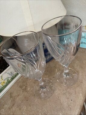 2 Lenox Crystal Debut Platinum Rim Water Wine Goblets Glasses 7 3/4”